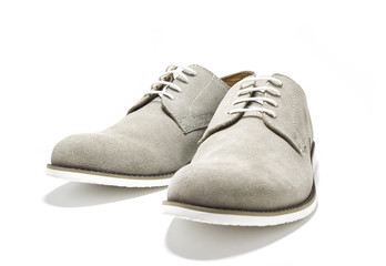 Elegant men grey shoes isolated on white background.