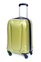 Green hardshell luggage separated on white background