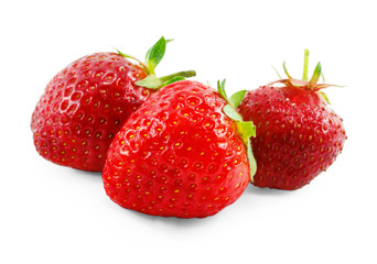 three strawberries isolated on white background