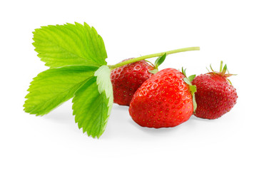 three strawberries isolated on white background
