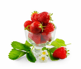strawberries in a glass vase isolated on white background