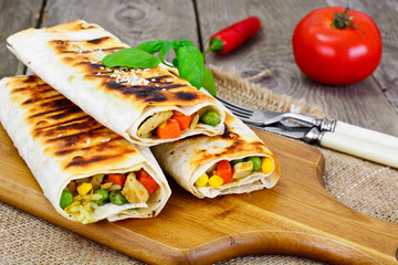 Shawarma Lavash with Rice and Vegetables