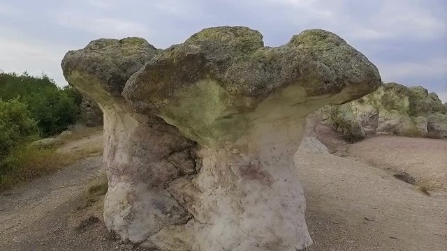 Walking near the Rock mushrooms phenomenon near Beli Plast village, Bulgaria