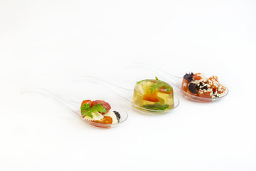 Molecular Cuisine vegetable snacks in plastic spoons