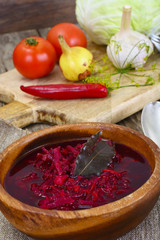Healthy Food: Soup with Beets, Tomato and Vegetables