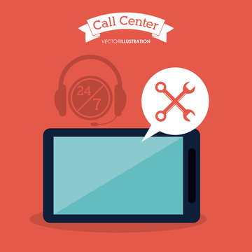 tablet bubble wrench call center technical service icon, Vector illustration
