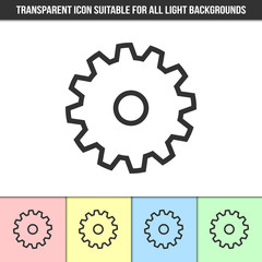 Simple outline transparent cogwheel icon on different types of light backgrounds