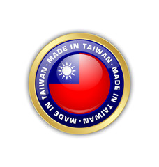 Made in Taiwan badge with Taiwanese flag in circular frame isolated on white background