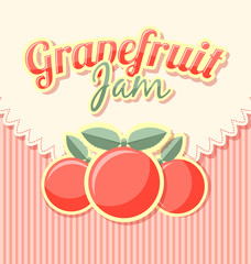 Grapefruit jam label in retro style on striped background