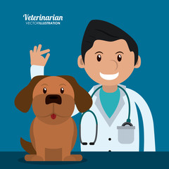 man cartoon dog stethoscope veterinarian pet clinic icon, vector illustration