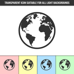 Simple outline transparent planet Earth symbol icon on different types of light backgrounds