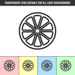 Simple outline transparent citrus slice icon on different types of light backgrounds