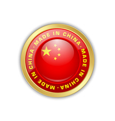 Made in China badge with Chinese flag badge in circular frame isolated on white background