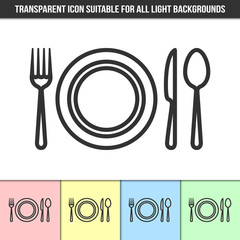 Simple outline transparent tableware icon on different types of light backgrounds