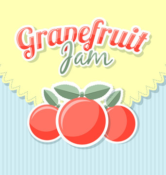 Grapefruit jam label in retro style on striped background