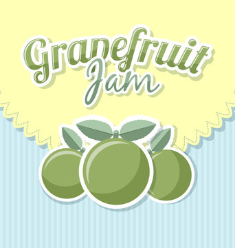 Grapefruit jam label in retro style on striped background