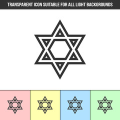 Simple outline transparent israeli star of David icon on different types of light backgrounds