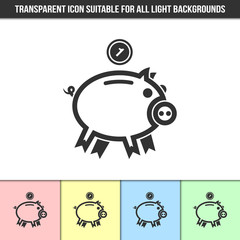Simple outline transparent piggy bank icon on different types of light backgrounds