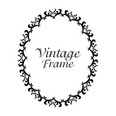 Vintage frame oval ornament decoration icon. Isolated and black illustration