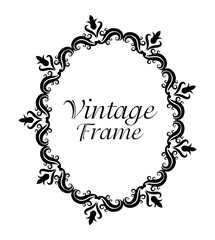 Vintage frame oval ornament decoration icon. Isolated and black illustration
