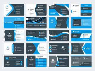 Set of modern creative business card templates. Blue and black colors. Flat style vector illustration. Stationery design