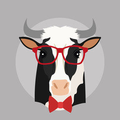 Cow glasses animal hipster style retro fashion icon, Vector illustration