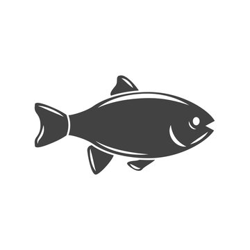 Big fish. Black icon, logo element, flat vector illustration isolated on white background.