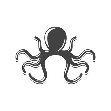 Octopus black icon, logo element, flat vector illustration isolated on white background.