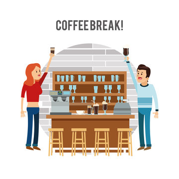 woman man female male cartoon people coffee break shop store icon. Isolated and Colorfull illustration. Vector graphic
