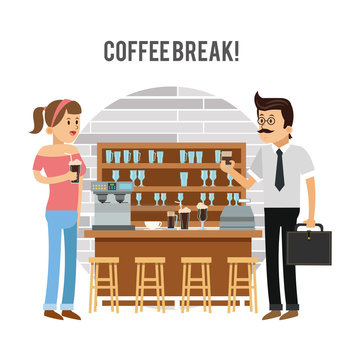 woman man female male cartoon people coffee break shop store icon. Isolated and Colorfull illustration. Vector graphic