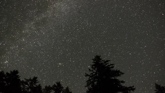 Time-lapse of the Milky Way and stars in the sky at night during the Perseid Meteor Shower in Oregon.