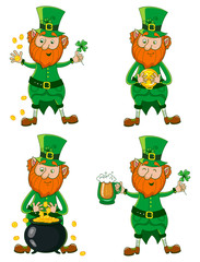 Saint Patrick's Day set. Four leprechauns. 