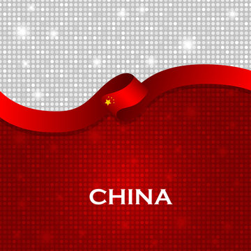 China flag ribbon shiny particle style. Vector Illustration