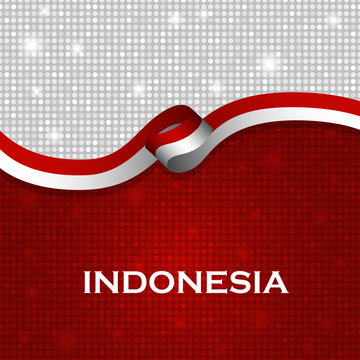 Indonesia flag ribbon shiny particle style. Vector Illustration