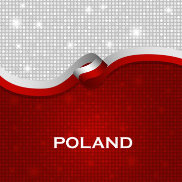 Poland flag ribbon shiny particle style. Vector Illustration