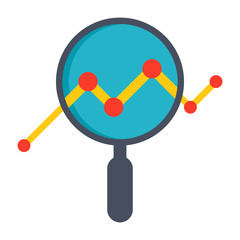 Analysis illustration with magnifying glass and line chart.