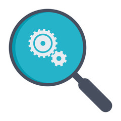 Analysis illustration with magnifying glass and gears.