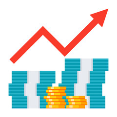 Profit concept with money and growth arrow.