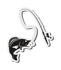 flat design fishing rod and rod icon vector illustration