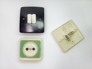 The old switches with sockets for connection and outlet