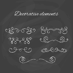 Dividers set. Chalk divider on blackboard. Hand drawn illustration. Ornamental decorative elements.