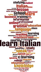 Learn Italian word cloud concept. Vector illustration
