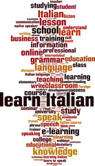 Obraz premium Learn Italian word cloud concept. Vector illustration