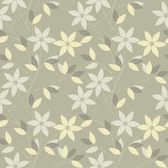 Autumn seamless pattern with flowers and leaves