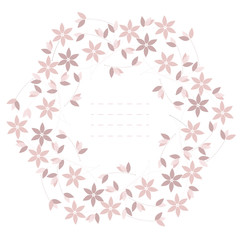 Cute round frame with pink flowers and leaves isolated on white