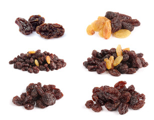 Dried raisins on a white background