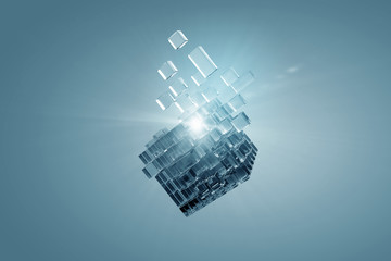 High tech cube figure . Mixed media