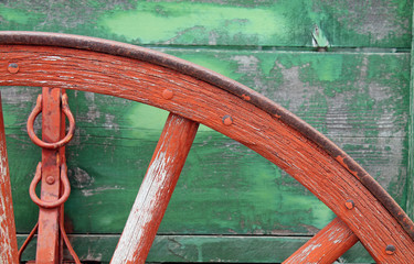 Antique Red Wooden Wagon Wheel