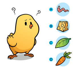 Vector Illustration of make the right choice connect animal with their food - Chick