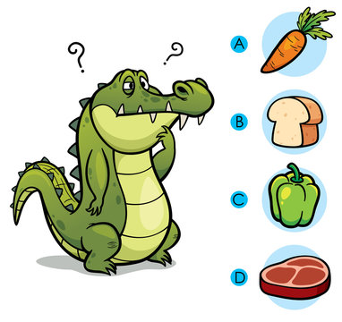 Vector Illustration of make the right choice connect animal with their food - Crocodile